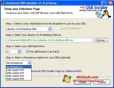 Captură de ecran Universal USB Installer pentru Windows 10