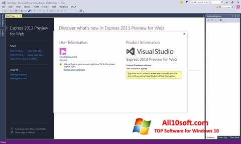 Captură de ecran Microsoft Visual Studio pentru Windows 10