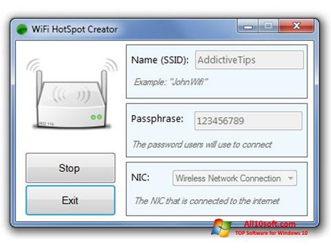 Captură de ecran Wi-Fi HotSpot Creator pentru Windows 10