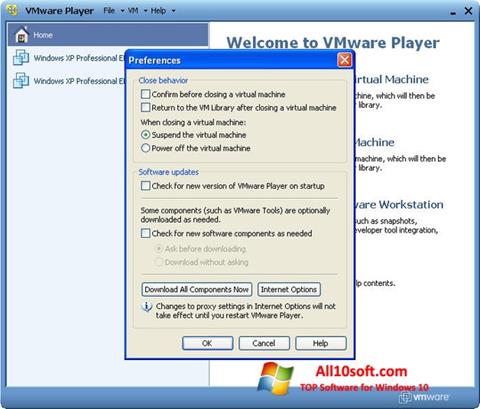 Captură de ecran VMware Player pentru Windows 10
