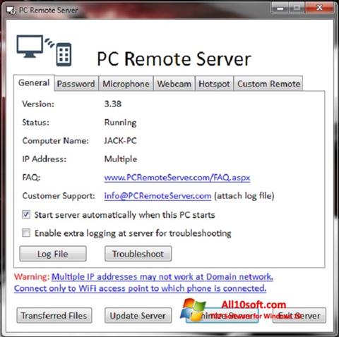 Captură de ecran PC Remote Server pentru Windows 10