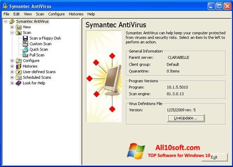 Captură de ecran Symantec Antivirus pentru Windows 10