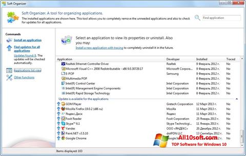 Captură de ecran Soft Organizer pentru Windows 10