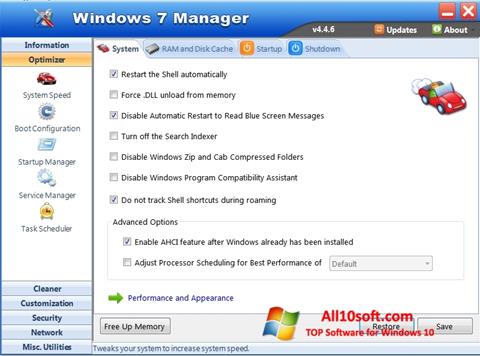 Captură de ecran Windows 7 Manager pentru Windows 10