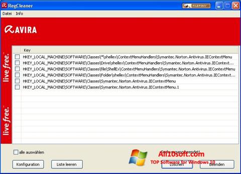 Captură de ecran Avira Registry Cleaner pentru Windows 10