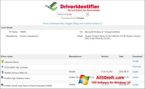 Captură de ecran Driver Identifier pentru Windows 10
