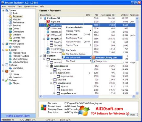 Captură de ecran System Explorer pentru Windows 10