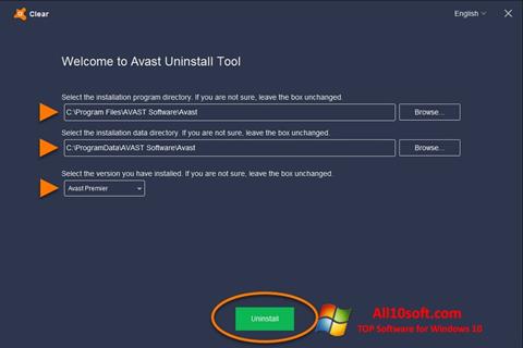Captură de ecran Avast Uninstall Utility pentru Windows 10