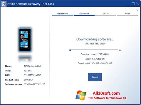 Captură de ecran Nokia Software Recovery Tool pentru Windows 10