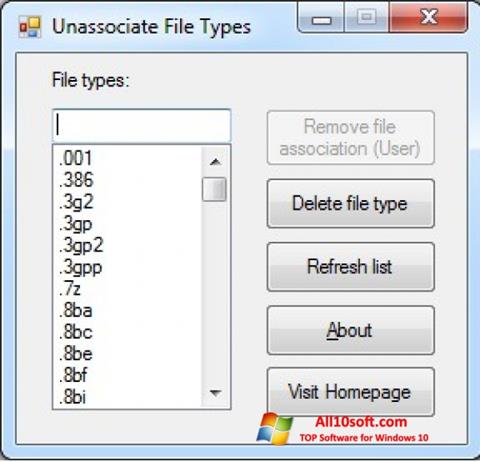 Captură de ecran Unassociate File Types pentru Windows 10
