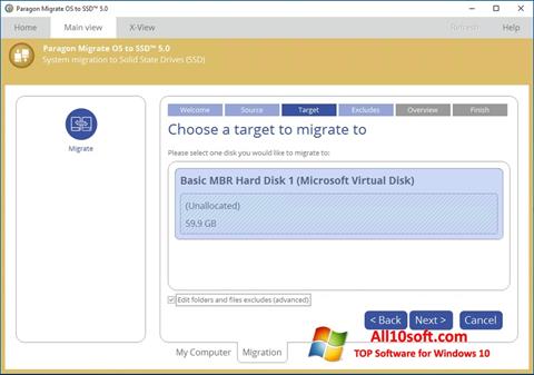 Captură de ecran Paragon Migrate OS to SSD pentru Windows 10