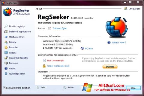 Captură de ecran RegSeeker pentru Windows 10