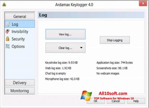 Captură de ecran Ardamax Keylogger pentru Windows 10