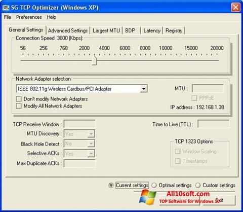 Captură de ecran TCP Optimizer pentru Windows 10