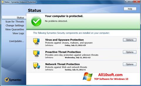Captură de ecran Symantec Endpoint Protection pentru Windows 10