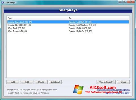 Captură de ecran SharpKeys pentru Windows 10